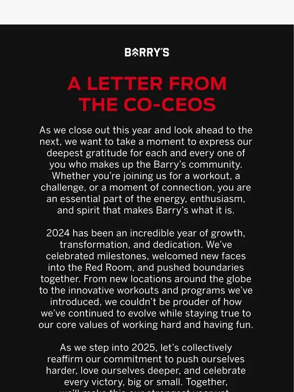Barry's  - To a year of strength,gratitude,and community