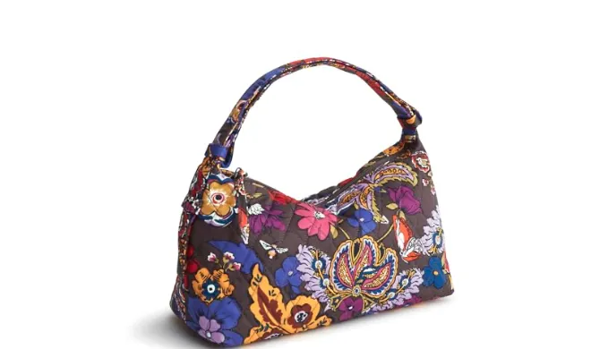 Vera Bradley Premium Cotton Roxbury Crescent Shoulder Bag, Colorful Bouquet