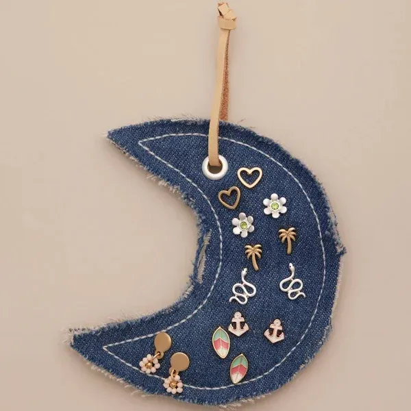 Lucky Brand Women's Denim Moon Stud Earrings