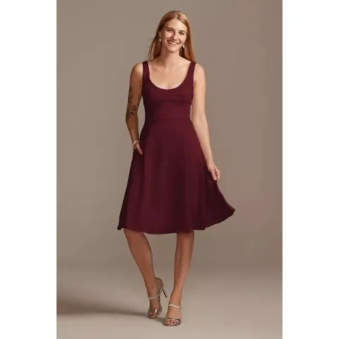 David's Bridal Crepe-Back Satin Scoop Tank Short Dress