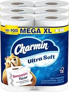 Charmin Ultra Soft Toilet Paper, 18 Mega XL Rolls  108 Regular Rolls $29.77