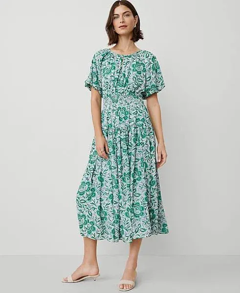 Floral Split Neck Midi Dress