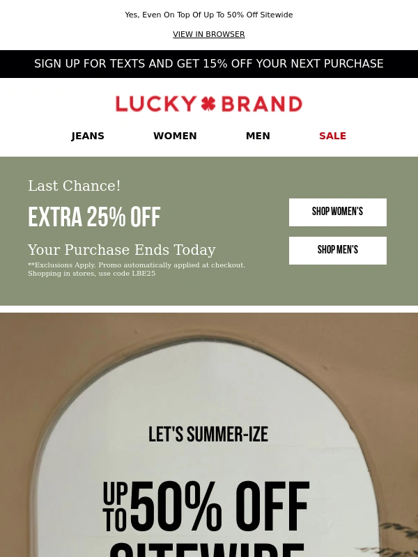 Lucky Brand - ⏰ LAST CHANCE! Extra 25% Off Online & In Stores