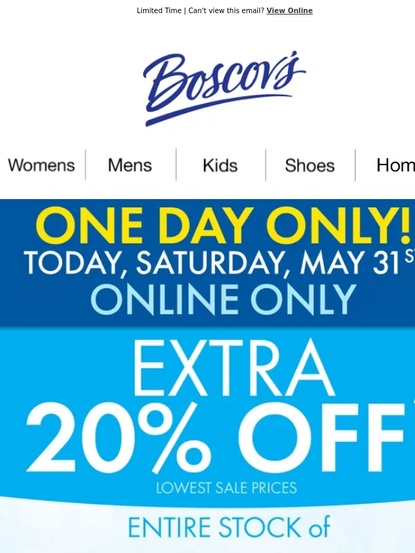 Boscov's - ? Extra 20% Off Almost All Departments! Today,Online Only