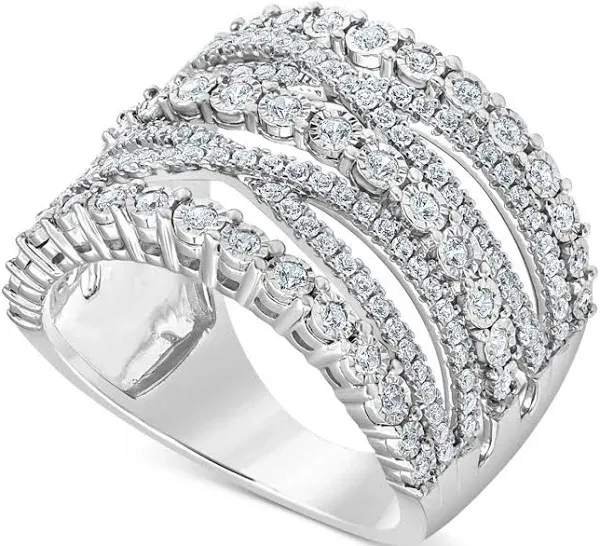 Diamond - Multi-Row Crossover Statement Ring, 1 ct. t.w., Sterling Silver