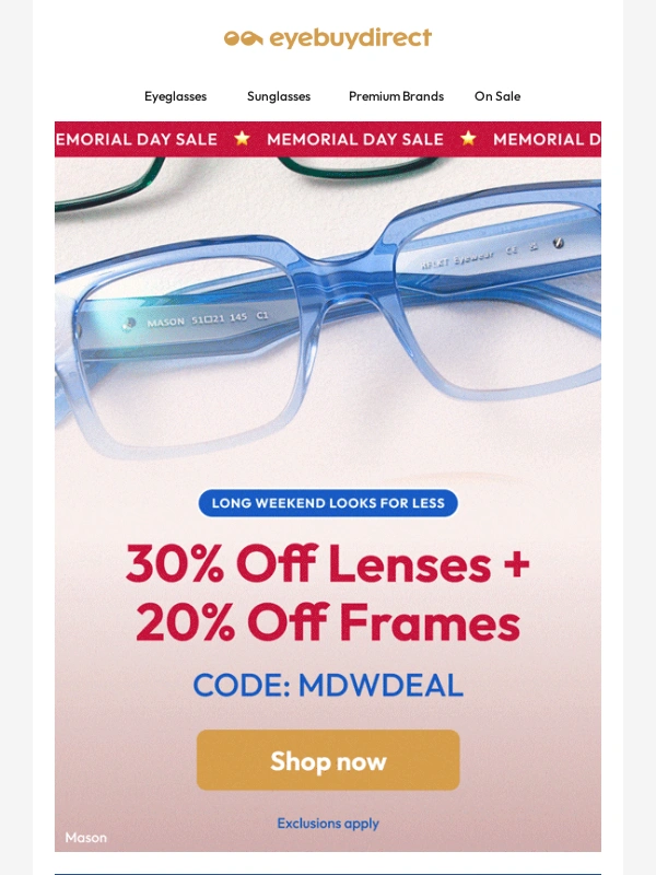 EyeBuyDirect - Save On Memorial Day Looks ☀️??