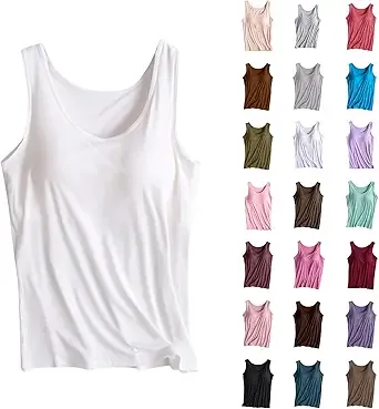 Your+Orders/Tank Top with Built in Bra for Women Racerback Workout Shelf Bras Tanks Basic Padded Yoga Shirt Modal Undershirt White