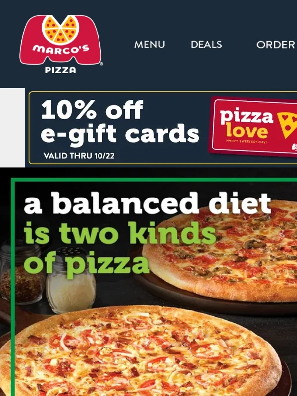 Marco's Pizza - Dinner: 2 Large 2-Topping Pizzas. You're Welcome