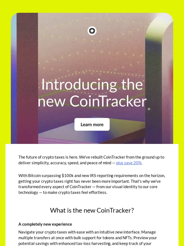 CoinTracker - Introducing the new CoinTracker — plus save 20%