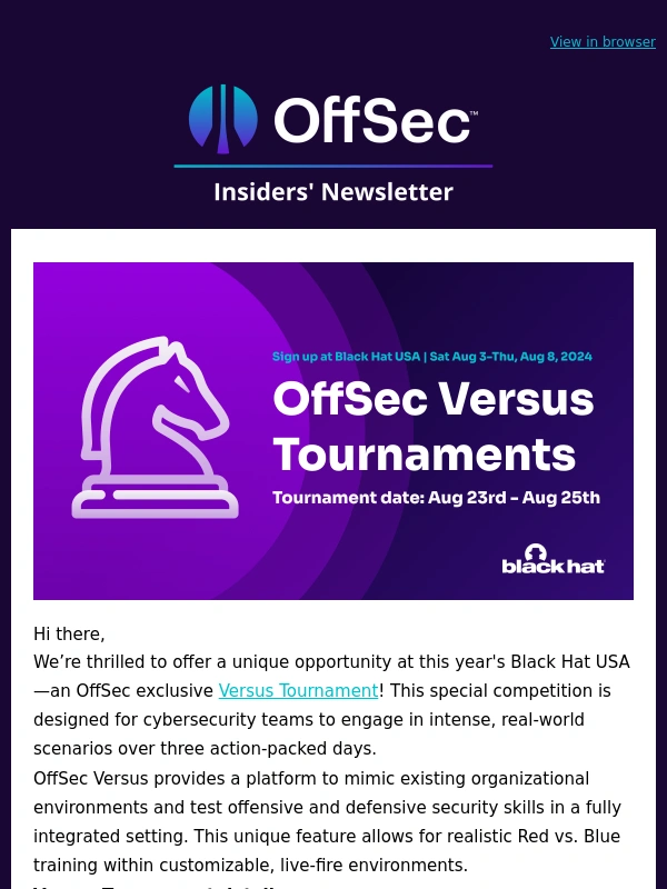 Offensive Security - Sign up for a free Versus Tournament at Black Hat USA! ? ?