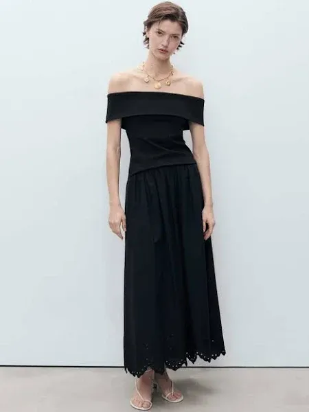 MANGO Women's Claus Eyelet Maxi Skirt