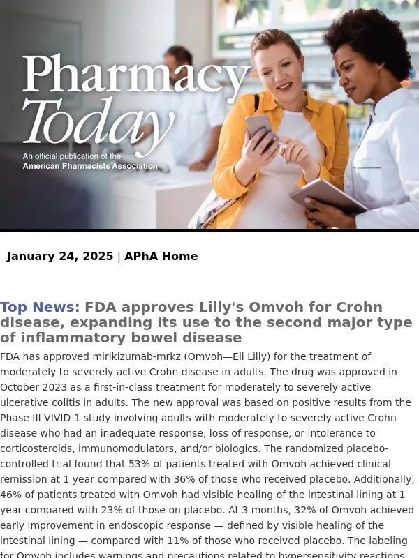 Washington Post - January 24,2025: FDA approves Lilly's Omvoh for Crohn disease
