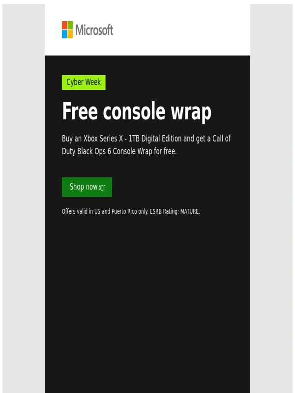 Minecraft - Cyber Week: free console wrap with select Xbox Series X