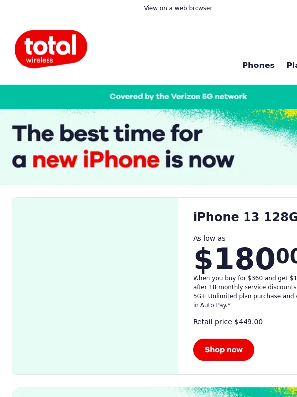 Total Wireless - Get iPhone 13 for as low as $180 ?
