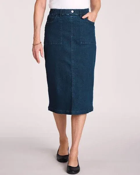 Blair Women's DenimEase Pull-On Midi Skirt in Light Wash