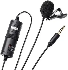 Boya BYM1 by Shotgun Video Microphone by-M1 Ultimate 3.5mm Lapel Mic Clip-On Video Recording Omnidirectional Condenser for iPhone Android Smartphone Mac Tablet DSLR Camcorder, Black