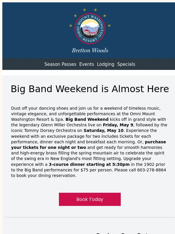 Bretton Woods - Tickets Now On Sale - Big Band Weekend
