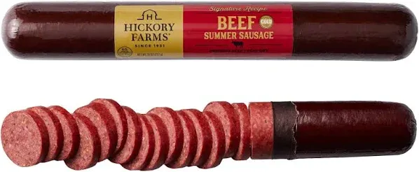 Hickory Farms Party-Size Signature Beef Summer Sausage, 26 ounces | Great for Snacking, Gifts, Entertaining, Charcuterie, Ready to Eat, High Protein, Low Carb, Keto, Gluten Free, 100% Beef