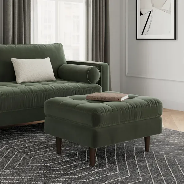 Article Sven 30 Velvet Ottoman - Plush Pacific Green
