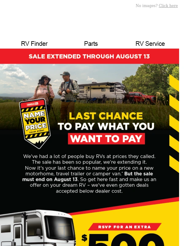 General RV center - Tick-tock on naming your own price