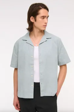 Abercrombie & Fitch Men's Linen-Blend Camp Collar Shirt