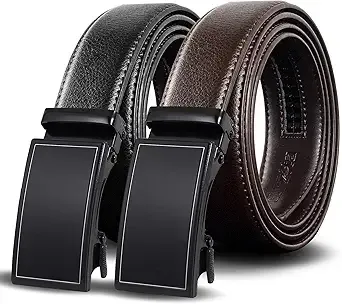 Truyis Leather Ratchet Belts For Men,Slide Ratcheting Belt 2 Pack,Adjustable Click Dress Belt