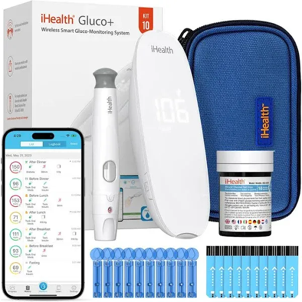 iHealth Gluco+ Wireless Smart Glucose Monitor—Manage Diabetes Smarter 10-Kit