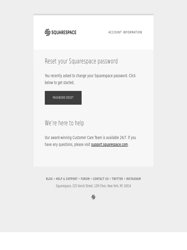 Squarespace - Reset your Squarespace password