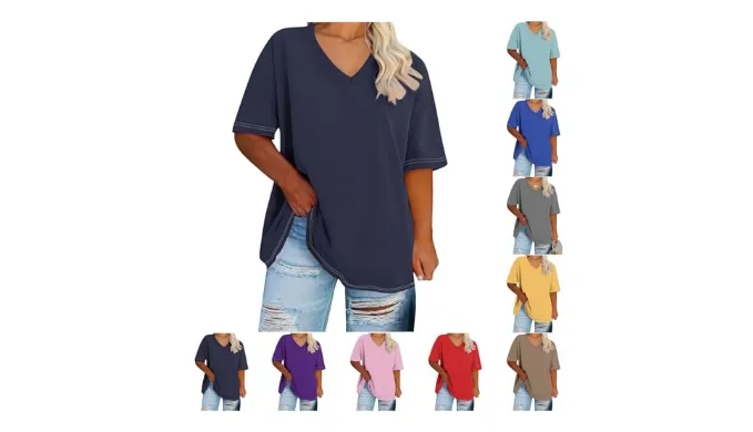 Plus Size Oversized T Shirts Women Fahsion V Neck Short Sleeve Drop Shoulder Tshirt Casual Summer Tunic Tops