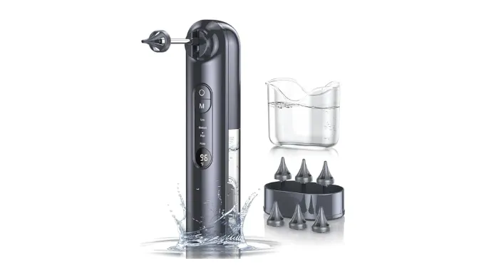 Ear Wax Removal Tool-Ear Cleaner-Ear Cleaning Kit, Safe & Effective Electric Triple Jet Stream Ear Cleaner with 6 Reusable Tips USB Rechargeable