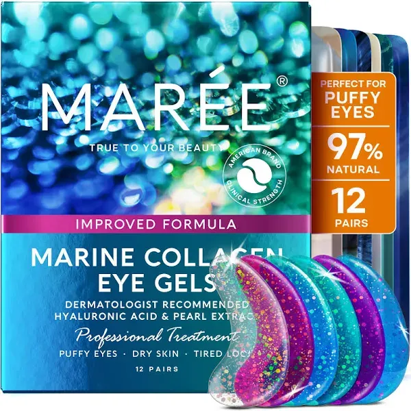 MAREE Eye Gels - Pads Under Eye Patches for Puffy Eyes and Dark Circles with Collagen & Hyaluronic Acid - Anti Wrinkles Under Eye Masks Skincare Treatment for Puffiness & Bags - Parches Para Ojeras
