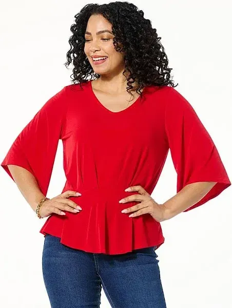 IMAN Global Chic Pleated Knit Peplum Top
