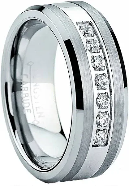 Tungsten Carbide Men's Engagement Wedding Band Ring with Cubic Zirconia