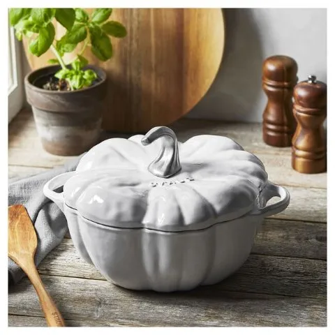 Staub Cast Iron - Specialty Shaped Cocottes 3.5 qt, Pumpkin, Cocotte, White - Visual Imperfections