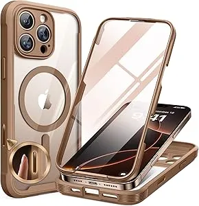 Miracase Magnetic for iPhone 16 Pro Max Case 6.9'' [Compatible with MagSafe] Full-Body Phone case with Built-in Glass Screen Protector& Camera Protector,Drop Proof 16 Pro Max Cover,Desert Brown