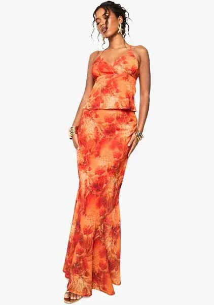 Boohoo Floral Chiffon Maxi Skirt