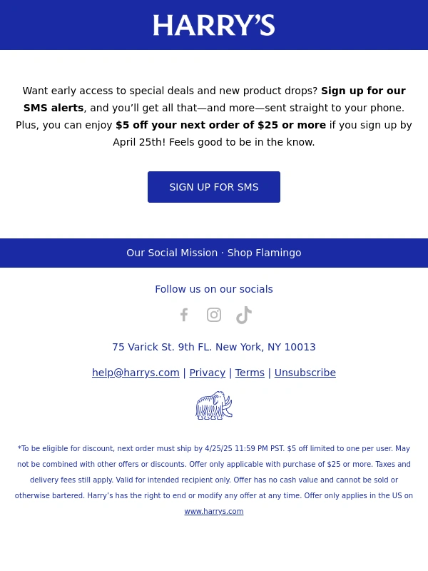 Harrys - Get early access perks with SMS ?