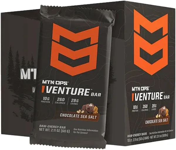 MTN OPS Venture Bar Energy Bar 10g Protein + Gluten Free Nutrient Dense Peanut Based Raw Energy