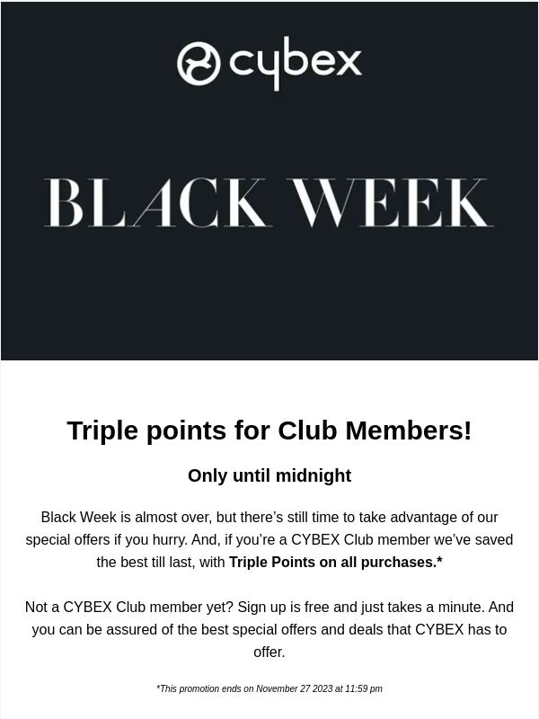 Cybex - Final hours: CYBEX Black Week ends at Midnight