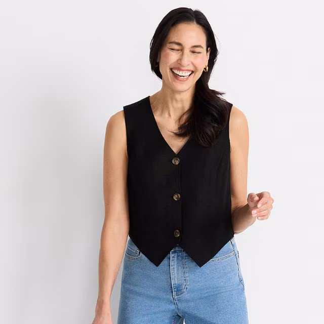 Lands' End Women's Linen Blend Button Front Vest