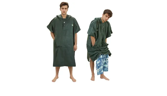 Catalonia Hooded Surf Poncho, Changing Robe with Pocket, Quick Dry Swim Pool Towel for Adults Men Women, Summer Beach Poncho Robe for Surfing Swimming Camping, Army Green