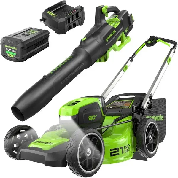 Greenworks 80V 21" Push Lawn Mower and Blower Gen 2 Combo Kit