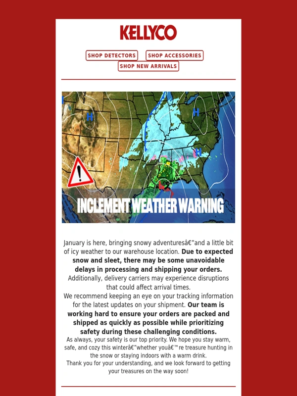 Kellyco - Winter Weather Update: Shipping Delays Possible ?️