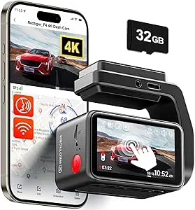 REDTIGER F4 4K 2160P UHD Touch Screen Front Dash Cam with WiFi & GPS, 32GB Card, Night Vision, Built-in GPS, WiFi APP Control, Loop Recording, 24H Parking Monitor (Black)