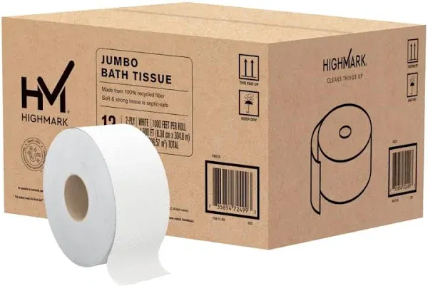 Highmark 2-Ply Jumbo Toilet Paper 1000' Per Roll (Pack of 12 Rolls)