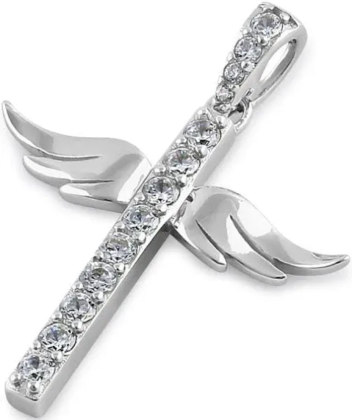 Sterling Silver Winged Cross with Clear CZ