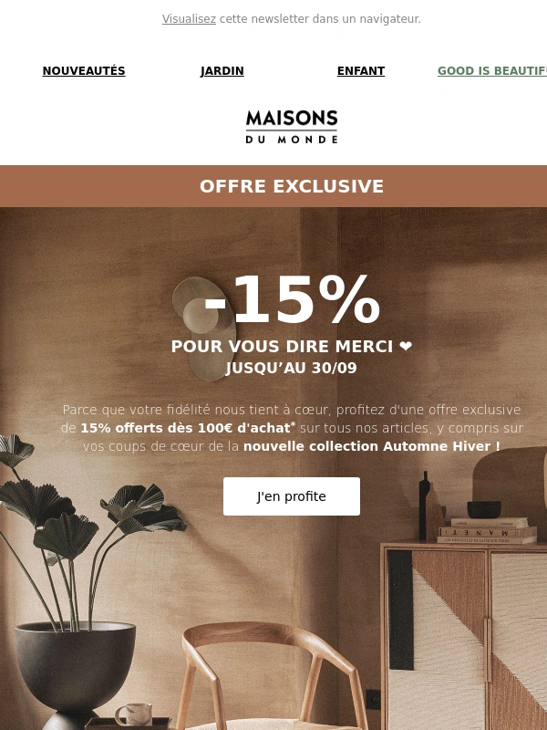 Maisons du Monde - 15% : Derniers jours ⏱️