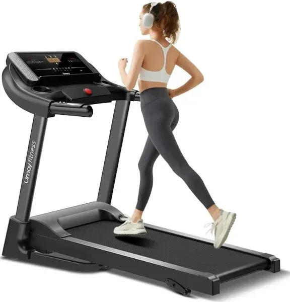 UMAY Fitness Home Folding Incline Treadmill with Pulse Sensors, 3.0 HP Quiet Brushless, 300 lbs Capacity (Black or Gray)