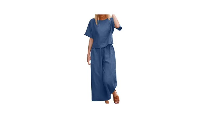 Womens 2 Piece Outfits Summer Travel Tracksuit Loose Loungewear Comfy Lounge Sets Sleeveless Tank Crop Top Pants Set