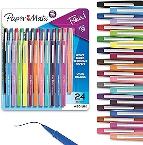 Paper Mate Felt Tip Pens, Flair Marker Pens, Medium Point, Assorted, 24 Count - Home, Office, Back to School, Teacher Supplies